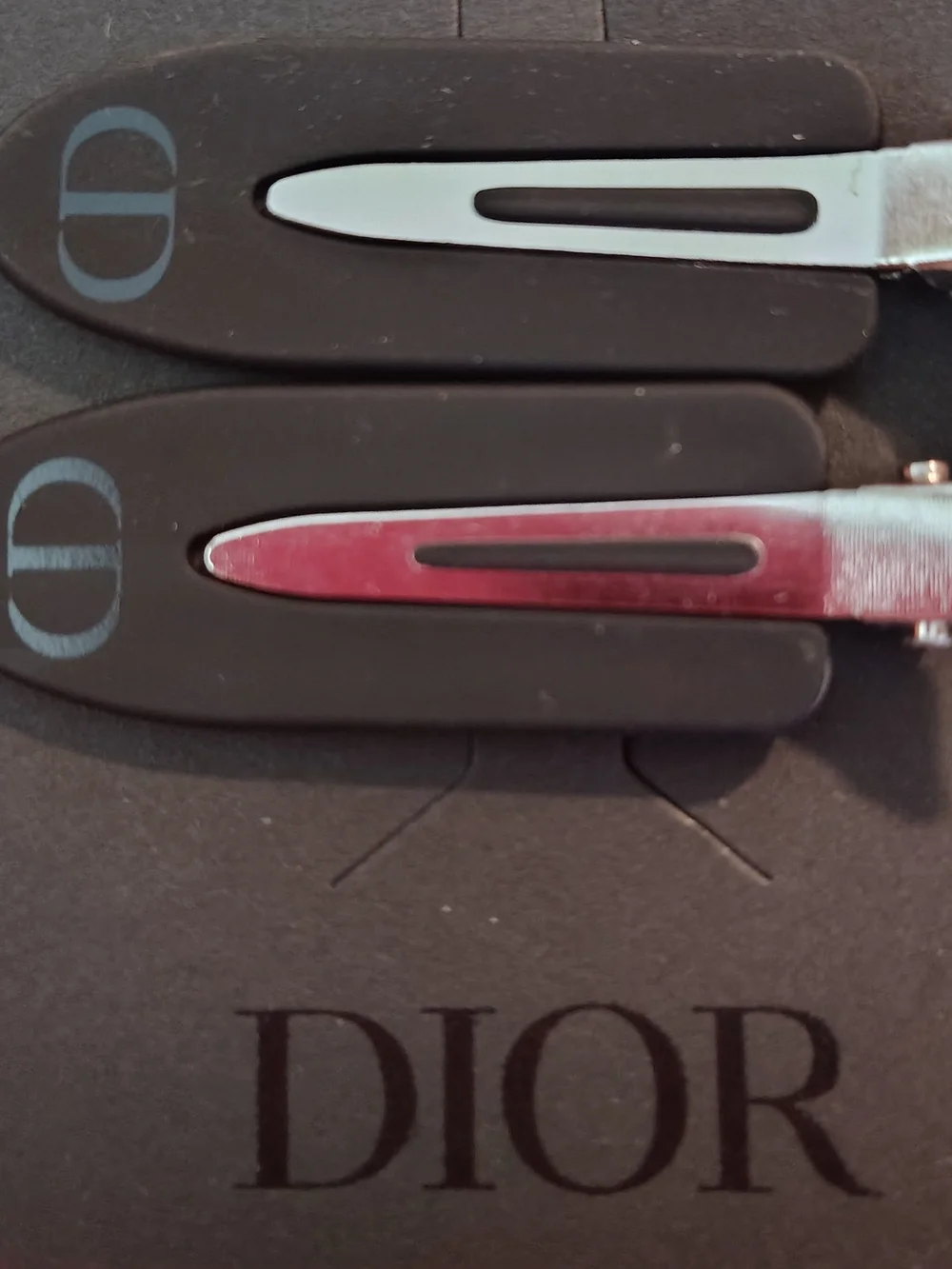 Dior Black Snap Hair Clips with Silver Accents - Set of 2